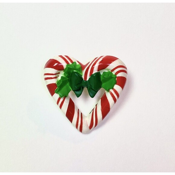 Hallmark Brooch Pin Christmas Holiday Candy Cane Heart Vintage 1987 Retro VTG - Picture 1 of 3